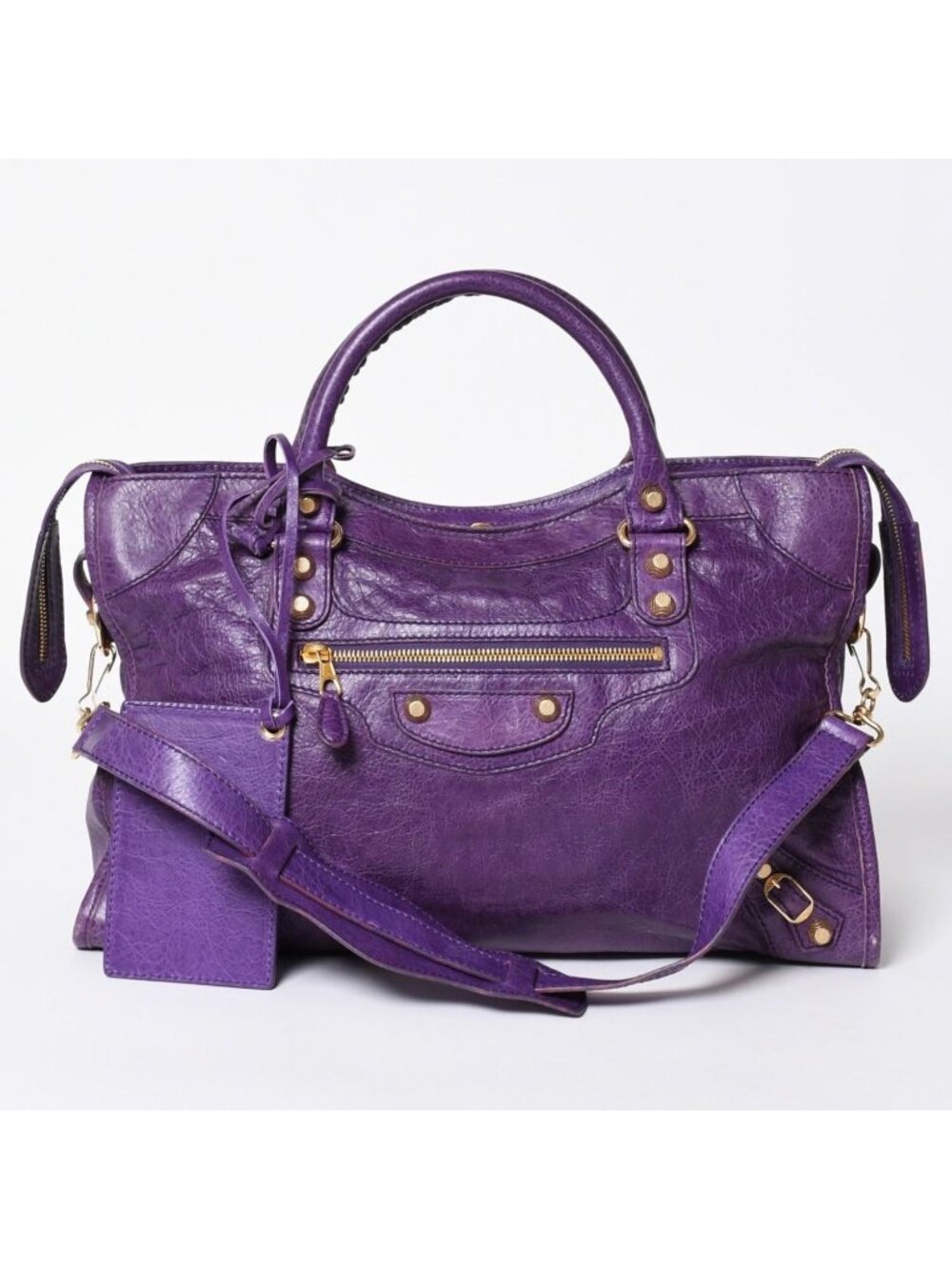 Balenciaga the Giant City Leather 2-Way Shoulder Bag Purple Gold